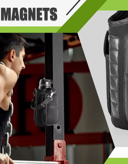 Load image into Gallery viewer, Magnetic Water Bottle Holder Gym Water Bottle Carrier Bag W/ Phone Pocket Handle Shoulder Strap 6 Built-In Magnets Water Bottle
