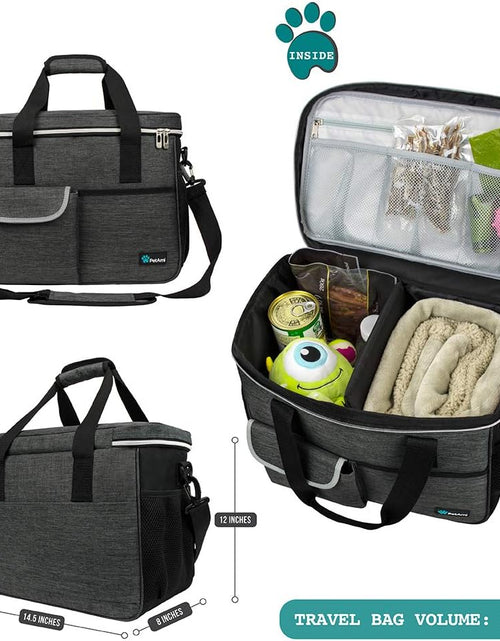 Load image into Gallery viewer, Dog Travel Bag | Airline Approved Tote Organizer with Multi-Function Pockets, Food Container Bag and Collapsible Bowl | Perfect Weekend Pet Travel Set for Dog, Cat
