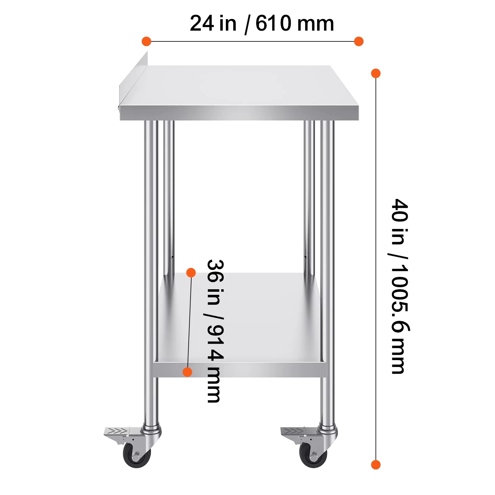 Stainless Steel Work Table Commercial Food Prep Worktable with Casters Heavy Duty Prep Worktable for Restaurant Home Hotel