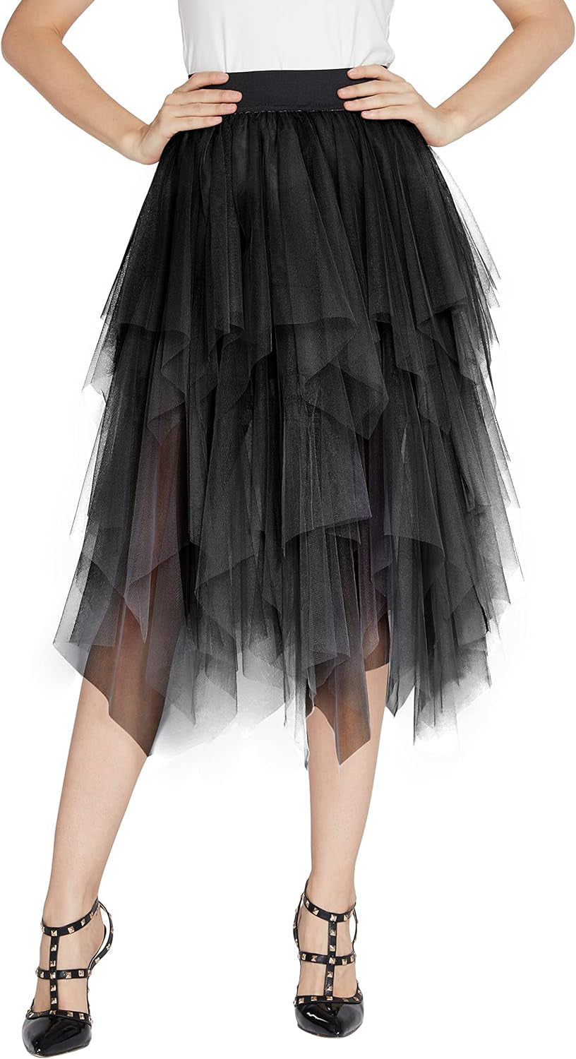 Women'S Sheer Tutu Skirt Tulle Mesh Layered Midi Skirt