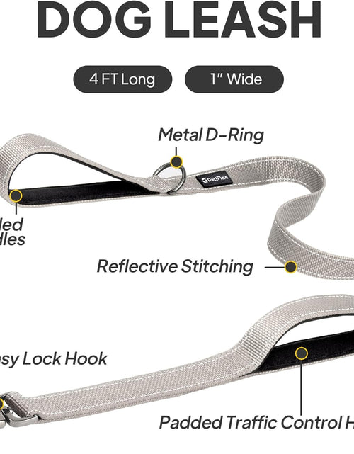 Load image into Gallery viewer, 4FT Heavy Duty Dog Leash with Soft Padded Double Handle, Durable Strong Clasp Dog Leashes, Reflective Nylon Walking Lead for Large,Medium,Small Breed Dogs, Grey

