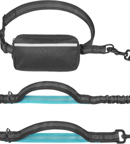 Hands Free Dog Leash with Zipper Pouch, Dual Padded Handles and Durable Bungee for Walking, Jogging and Running Your Dog, Medium (8-25 Lbs) | Large (25-150 Lbs)