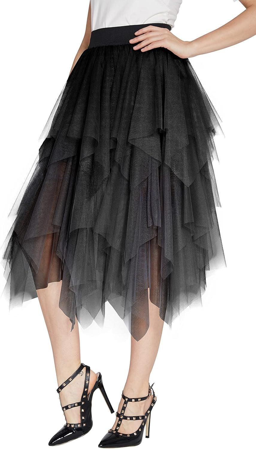 Women'S Sheer Tutu Skirt Tulle Mesh Layered Midi Skirt