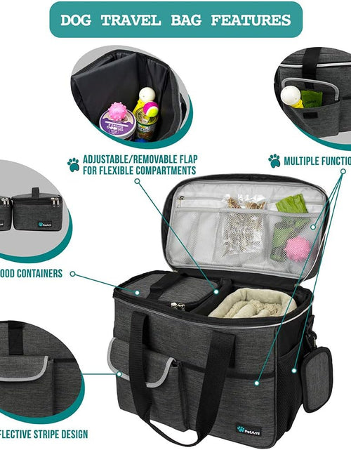 Load image into Gallery viewer, Dog Travel Bag | Airline Approved Tote Organizer with Multi-Function Pockets, Food Container Bag and Collapsible Bowl | Perfect Weekend Pet Travel Set for Dog, Cat
