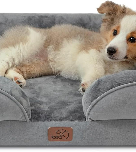 Orthopedic Dog Bed for Medium Dogs - Waterproof Dog Sofa Bed Medium, Supportive Foam Pet Couch Bed with Removable Washable Cover, Waterproof Lining and Nonskid Bottom, Grey