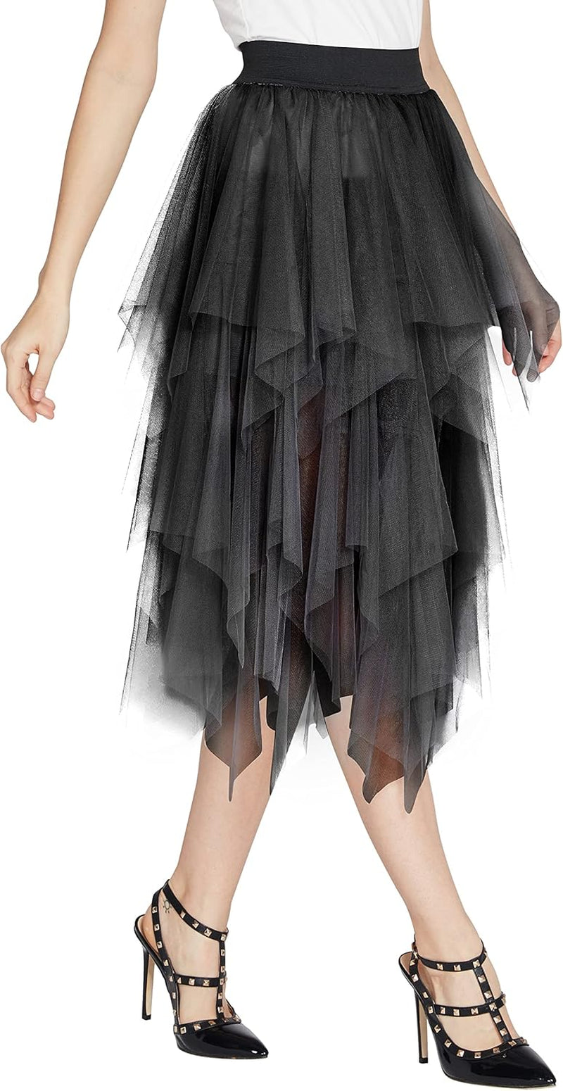 Women'S Sheer Tutu Skirt Tulle Mesh Layered Midi Skirt