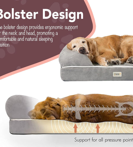 Small Dog Bed, Orthopedic Dog Sofa Memory Foam Mattress, Calming Dog Couch Bed, Wall Rim Pillow, Water Resistant Liner, Washable Cover, Non-Slip Bottom, Chester, Small Cocoa Brown